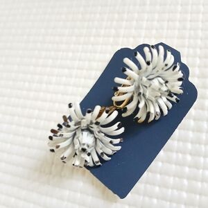 Vintage Monet White pierced Earrings, metal, intricate design,signed, mint, rare